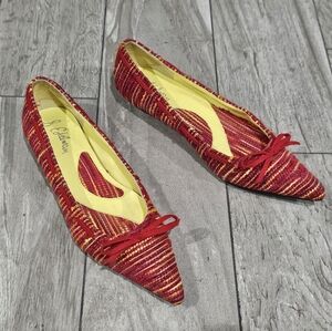 SAM EDELMAN Women Red Striped Tweed Bow Pointed Toe Flats 7.5M